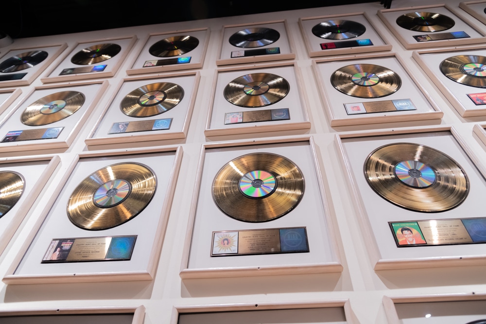 Records on display in the country music hall of fame in Nashville